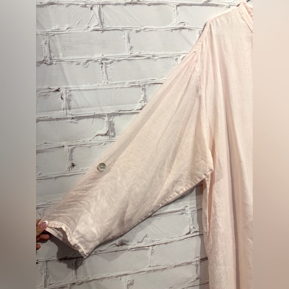 FLAX Light Pink Linen Long Sleeve Midi Top – Size Small - Picture 3 of 5
